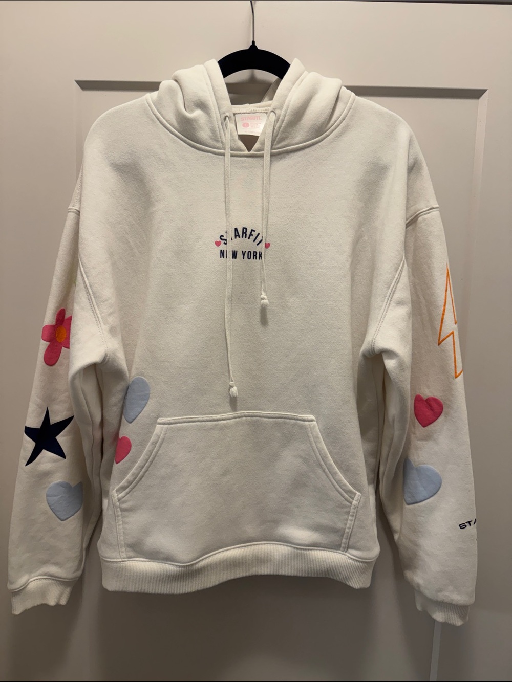 Starfit New York Pullover Hoodie with Colorful Appliqués. L. Like New!💕
